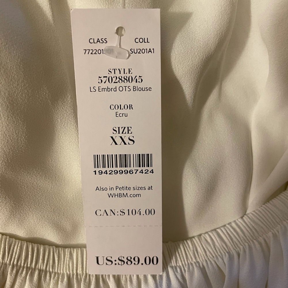 White House Black Market Off the Shoulder White Blouse, Size XXS - Picture 8 of 9